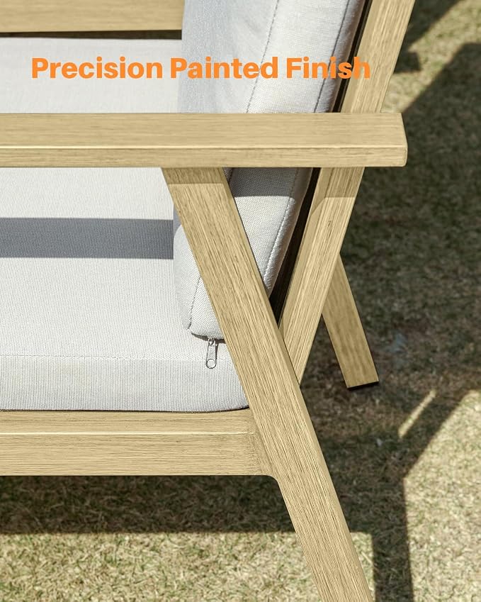 Never-Rust Outdoor Patio Dining Chairs, 4 Pieces Outdoor Aluminum Dining Chairs with Thickened Cushions, Patio Dining Furniture Chairs Set for Garden, Decks, Porch, Pool, Maple Wood