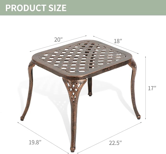 Outdoor Side Table - Patio End Tables Outside Cast Aluminum Anti-Rust Square for Balcony Pool Porch Garden, Antique Bronze