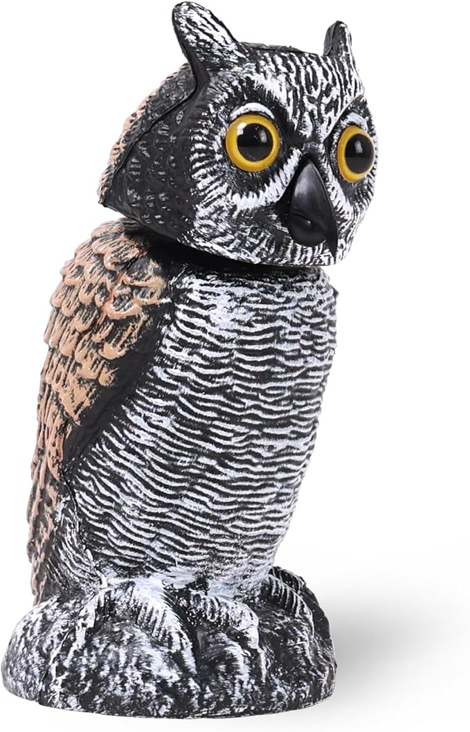 OFFO Fake Owl, Owl Statue for Garden and Yard Decoration, Weatherproof Plastic Rotating Head Outdoor Owl Decor for Porch Pool Patio Yard, 8-Inch Height, Short Ear Owl