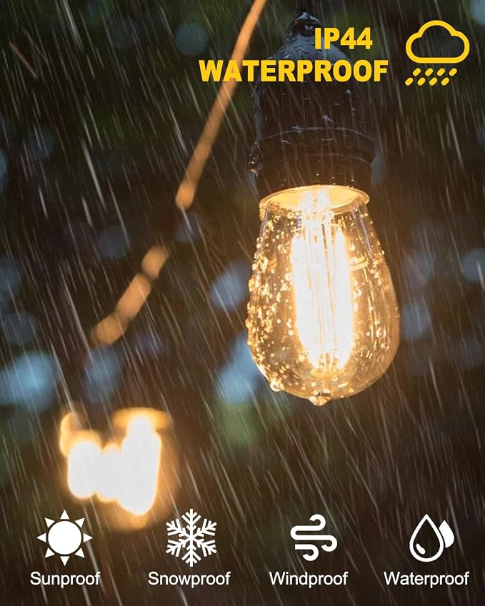 2W 100FT Outdoor String Light Commercial Grade with 32 S14 LED Bulbs | Shatterproof Dimmable Patio String Lights Heavy Duty Waterproof for Bistro Cafe Market 2700K