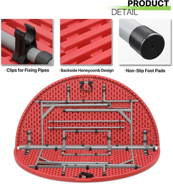 Magshion 60" Round Folding Table, 5 Feet Bi-Folding Plastic Commercial Dining Card Table w/Carrying Handle for Outdoor Wedding Party Event Picnic, Red