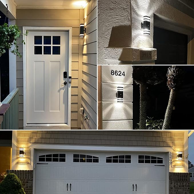 Dusk to Dawn Outdoor Wall Lights Fixture, Up and Down Porch Lights Outdoor Wall Black Modern Exterior Lights, IP65 Warm White 3000K Waterproof LED Wall Sconce for House Garage, 2 Pack
