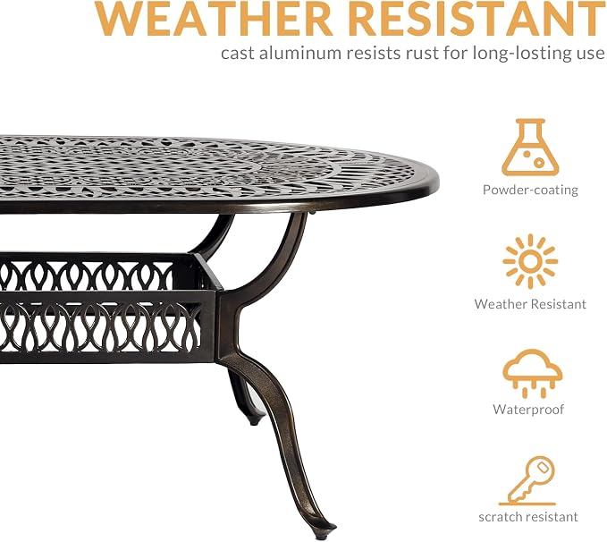 9-Piece Patio Dining Set, Outdoor Patio Table and Chair Set of 84” Oval Cast Aluminum Dining Table with Umbrella Hole, 8 Patio Dining Swivel Chairs Padded, Patio Funiture Set, Blue