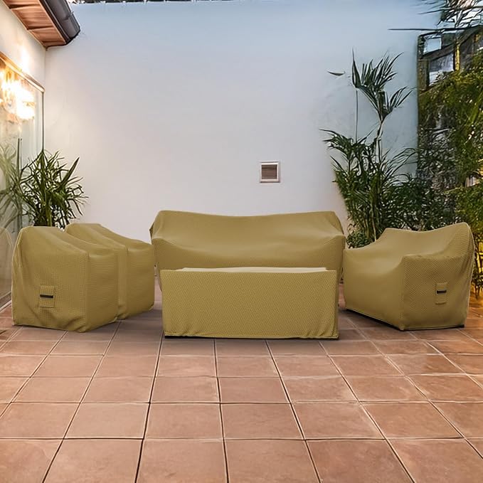 Covers & All Patio Furniture Cover Set, 5 Piece Outdoor Furniture Covers, Water-Repellent UV & Weather-Resistant Covers for Sofa, Loveseat, Chairs & Coffee Table with Elastic & Padded Handles