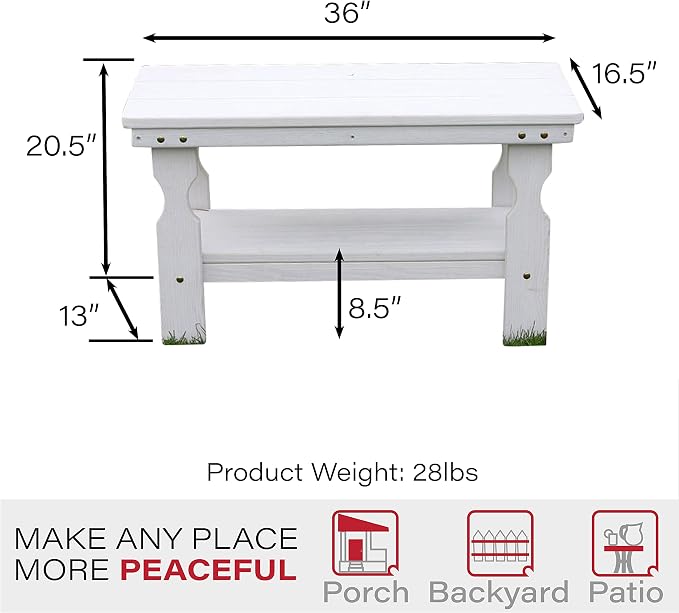 Amish Casual Heavy Duty Pressure Treated Wood Coffee Table in Semi-Solid White Stain - Crafted from Solid Pine by Amish Craftsmen in The USA
