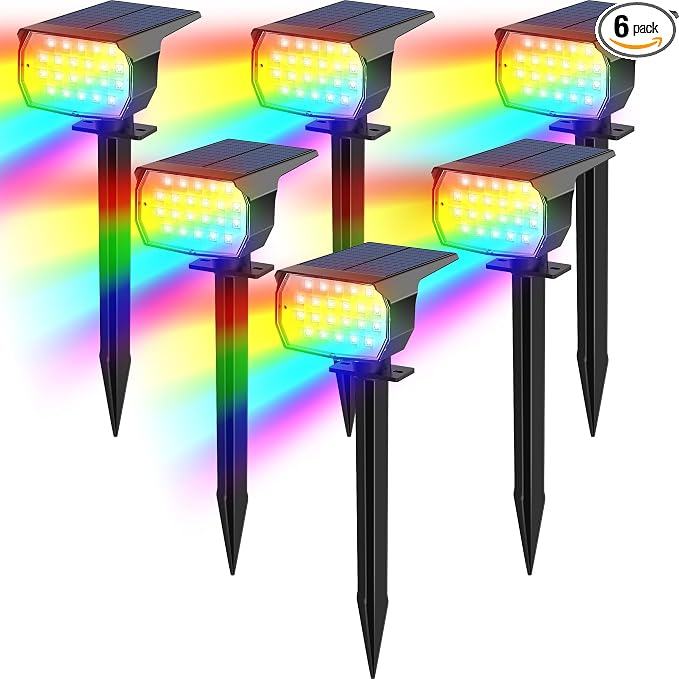 Tadyreal Solar Color Changing Spot Lights Outdoor Waterproof Colored RGB Solar Powered Landscape Lights for Yard 7 Lighting Modes Multicolor Solar Spotlights for Pathway Garden Outside (6 Pack)
