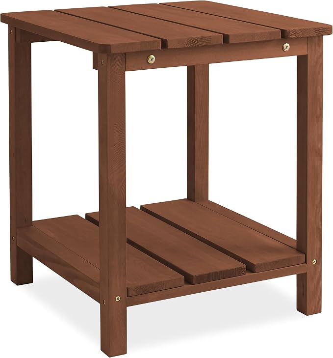 Casafield Adirondack Side Table, Cedar Wood Outdoor End Table with Shelf for Patio, Deck, Lawn and Garden - Espresso