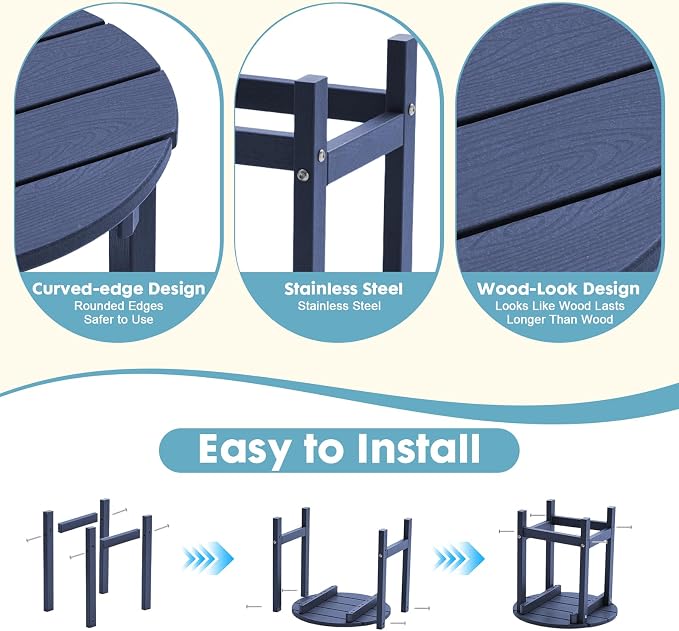 Outdoor Side Table, Adirondack Round 17" Patio Table, Easy Maintenance & Weather Resistant, HDPE End Table for Backyard, Pool, Patio, Porch, Navy Blue