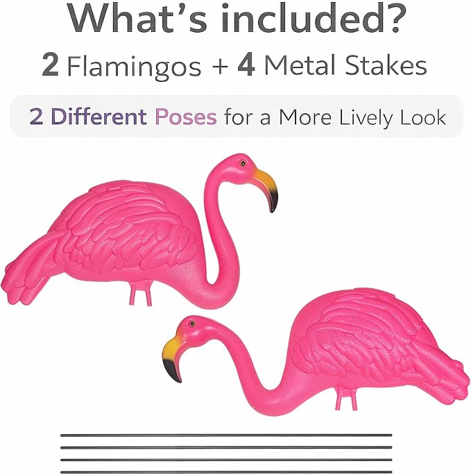 GIFTEXPRESS Pink Flamingos Yard Decorations - 2 Pack Extra Large 24" Tall Plastic Flamingo Statue w/Metal Stakes - Lawn Ornaments & Garden Decor for Outdoor Parties