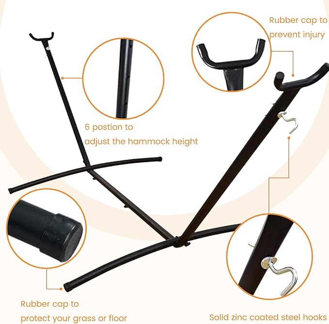 Lazy Daze Portable Hammock with Stand, Free Standing Hammocks for Indoor Outdoor Patio Yard, Has a Carrying Bag and Pillow, 9ft Hamacas Heavy Duty 2 Person Amaca 450 lbs Capacity(Farmhouse)