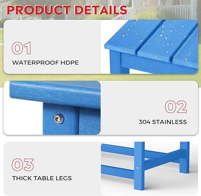 Costaelm Adirondack Conversation Table, HDPE Outdoor Drink Weather Resistant, Outdoor Patio Porch Accent Balcony Table for Pool, Seaside, Backyard, Pacific Blue