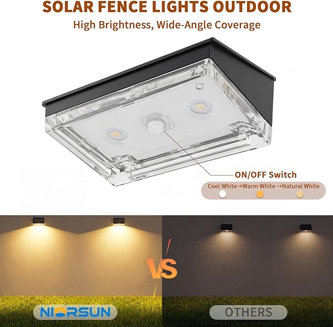 Solar Fence Lights 20 Pack, Outdoor Solar Lights with 3 Color Temperatures, IP65 Waterproof Wide-Angle LED Lighting for Fence, Patio, Yard, Deck, Wall, Garden (Black)