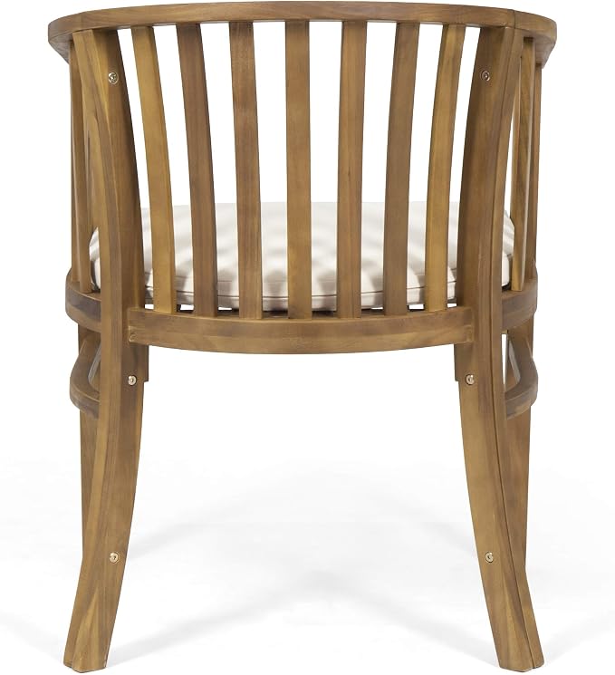 Merax Patio Armchairs Set of 2 Acacia Wood Outdoor Dining Chairs with Curved Back & Armrest & Water-Resistant Cushions for Porch Deck Garden Backyard, Teak Finish