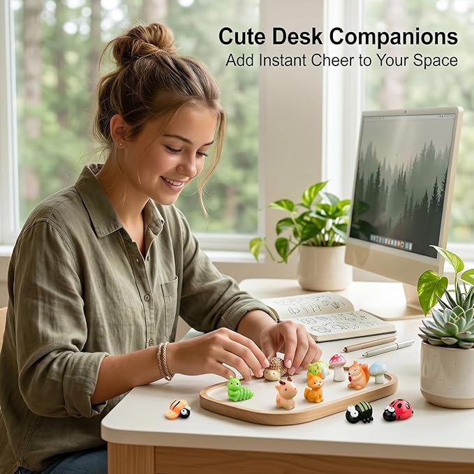 Zerobe 40Pcs Mini Forest Animal Figurines: Resin Fairy Garden Accessories | 40 Unique Resin Forest Animal Figurines: Small miniature garden figurines for DIY crafts, terrarium decor & mini displays.