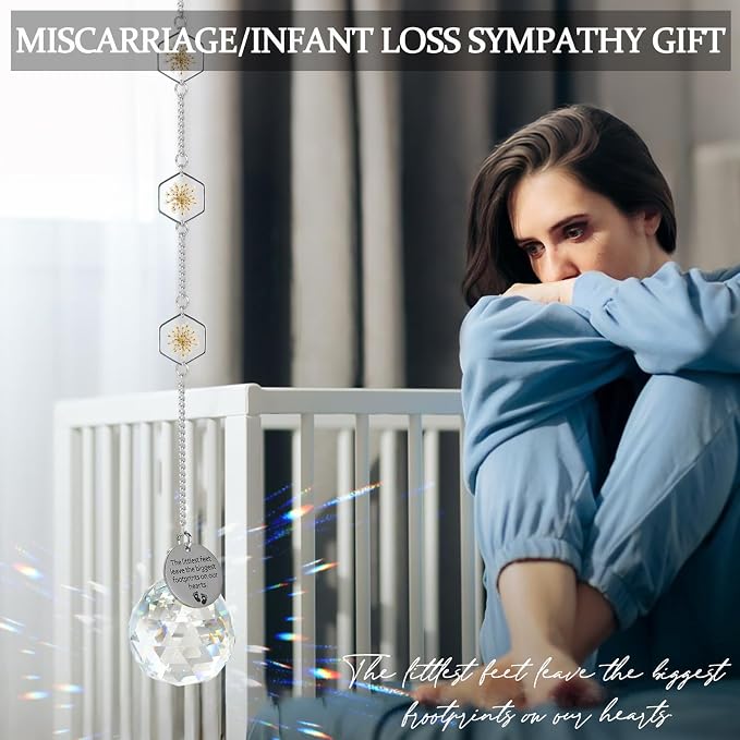 Miscarriage Memorial Suncatcher Gifts for Mothers Dad, Handmade Forget Me Not Baby's Breath Pressed Flower Miscarriage Ornament, Bereavement Remembrance Gift for Loss of Baby (Yellow White)