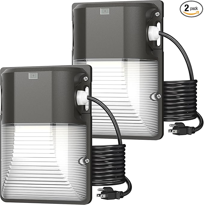 CINOTON 30W LED Wall Pack Light, 6Ft US-Plug, Dusk to Dawn Sensor, 2 Pack | 120Vac, IP65 Waterproof, 6Ft US-Plug, 3600LM, Hardwired Installation, UL Listed, Garage and Porch Security Use