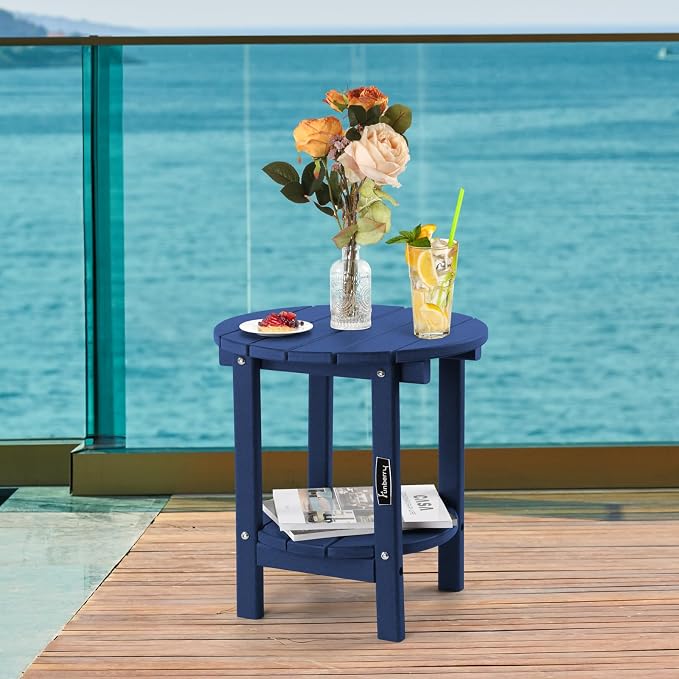 FUNBERRY Outdoor Adirondack Side Table Set of 2, Patio End Tables | 2-Tier, HDPE All Weather, No Rot or Rust or Crack, UV Fade Shield, Save Space, Easy-Clean for Indoor or Outdoor