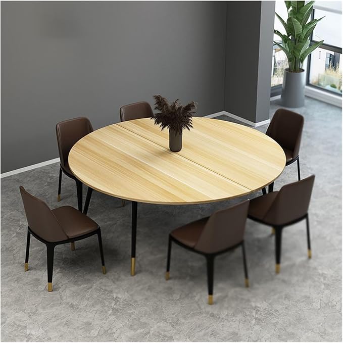 60cm Round Folding Table - Space-Saving Wood Table for Kitchen & Patio, Adjustable 24-71 Inch Diameter, Durable Metal Hardware, Beige Home Storage Solution
