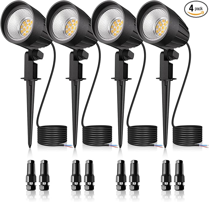 MEIKEE 7W Low Voltage LED Landscape Lights 800LM 12V Outdoor Landscape Lighting 2700K Warm White IP66 Waterproof Garden Pathway Lights with Connectors (4 Pack)