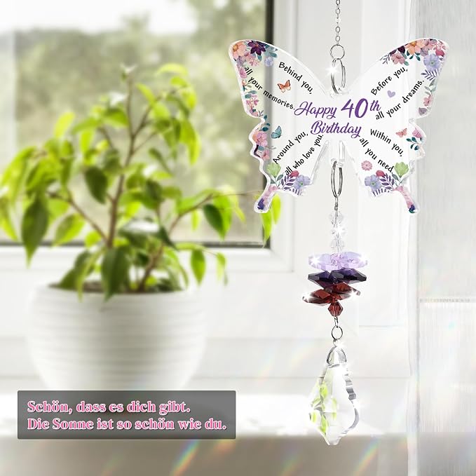 Funnli 40th Birthday Gifts Women, 40th Birthday Decorations Suncatcher | 40 Year Old Bday Gift for Friends Sister Mom Grandma Window Hangings Home Decoration, 40th Birthday Decorations for Women