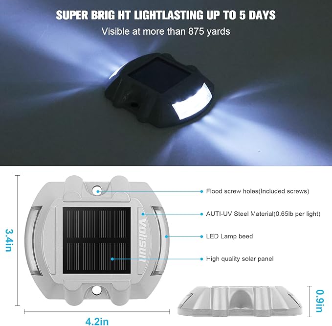VOLISUN Solar Deck Driveway Dock Lights,Solar Pathway Lights,White 20 Pack | Solar Powered LED, IP68 Waterproof Led Outdoor Warning Step Marine Lights for Sidewalk Garden Yard