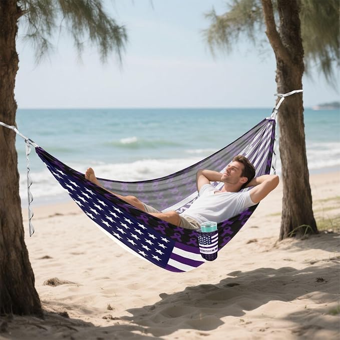 Purple Ribbon Alzheimer's Awareness Disease USA Flag Hammocks with Hanging Rope Indoor Hammock for Outside Patio Backyard Poolside