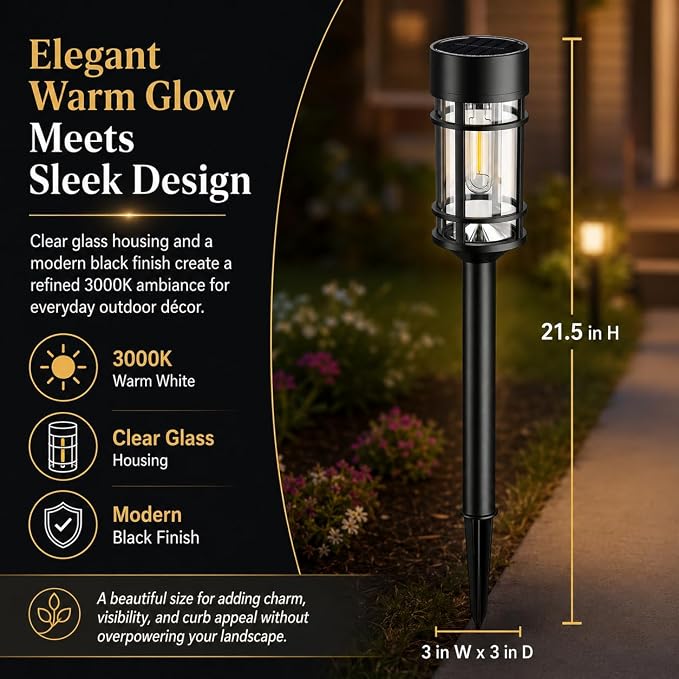 ILANCK 12 Pack Solar Lights Pathway Outdoor, Metal & Glass Large Solar Pathway Lights, Solar Powered Garden Lights for Yard, Landscape, Driveway Walkway