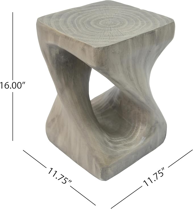 Christopher Knight Home Novi Outdoor Accent Table, Twist-Shaped MGO Sofa Side End Table, Garden Stool for Patio Balcony Beach Pool, Lightweight Concrete, Wood-Like Texture, Gray