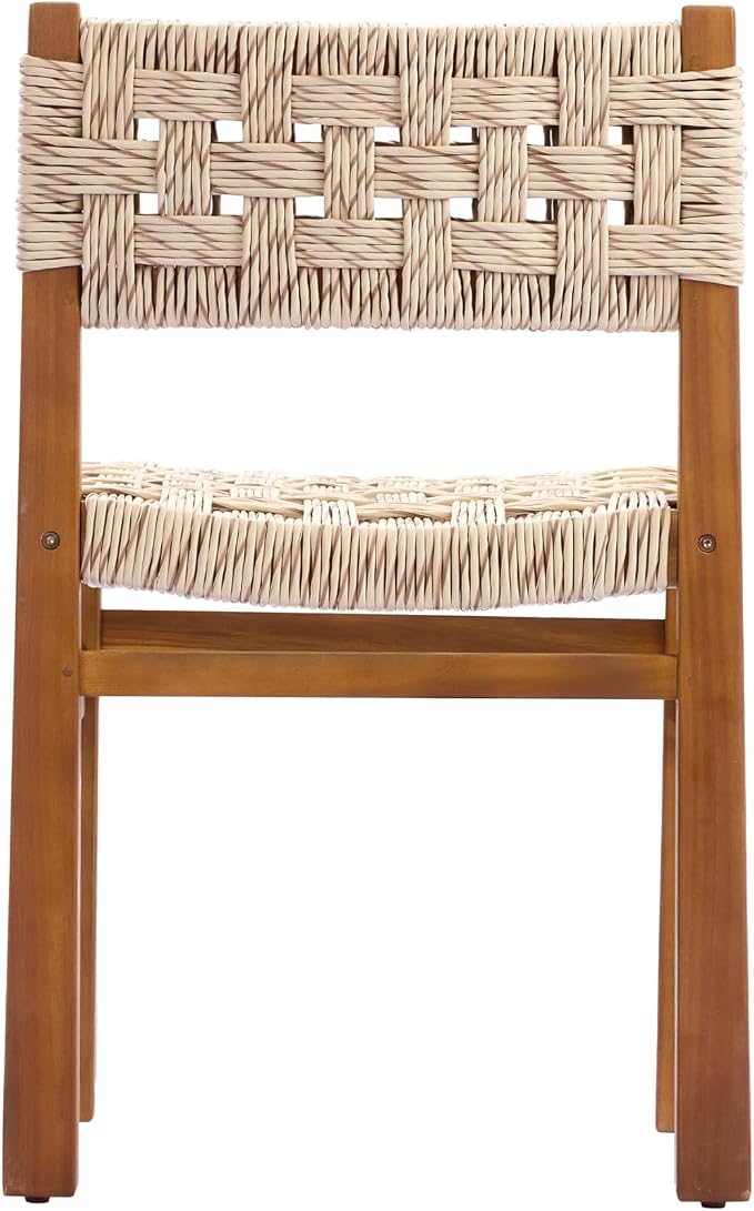 Christopher Knight Home 5 Piece Outdoor Dining Set Acacia Wood Square Table and 4 Light Grey Wicker Chairs Teak Finish Patio Furniture Set for Garden Backyard Balcony Deck