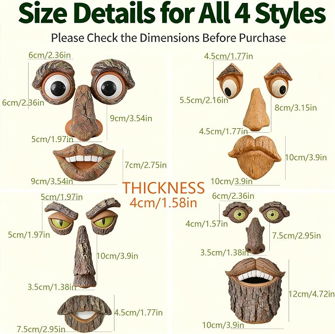 4 Pack Tree Faces Decor Outdoor, Large Whimsical Old Man Tree Hugger Statues, Resin Tree Art for Garden Yard Patio, Funny Tree Peeker Sculptures for Halloween Easter