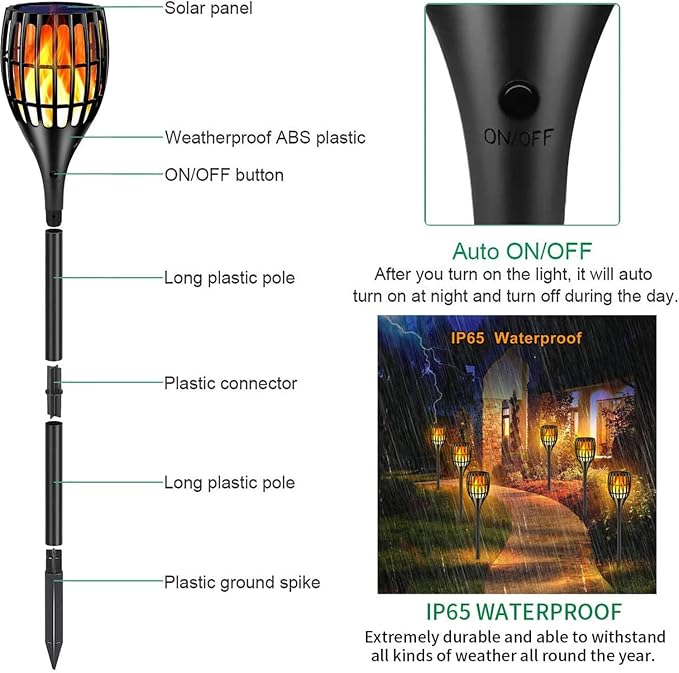 Solar Lights Outdoor 43" Flickering Flame Solar Torch Lights | 99 LED Higher & Larger Solar Flame Lights for Halloween Decor, Waterproof Solar Garden Lights for Garden Patio Pathway Yard