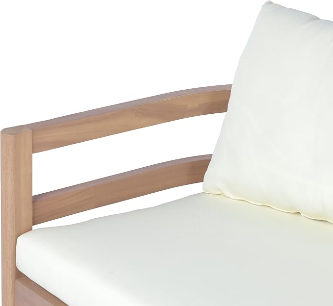 Christopher Knight Home Alger 5-Seater Patio Furniture Set with Removable Cushion, 4 Piece Outdoor Acacia Wood Conversation Set, Wooden Outdoor Sectional Sofa Set with Coffee Table, Light Teak+Beige