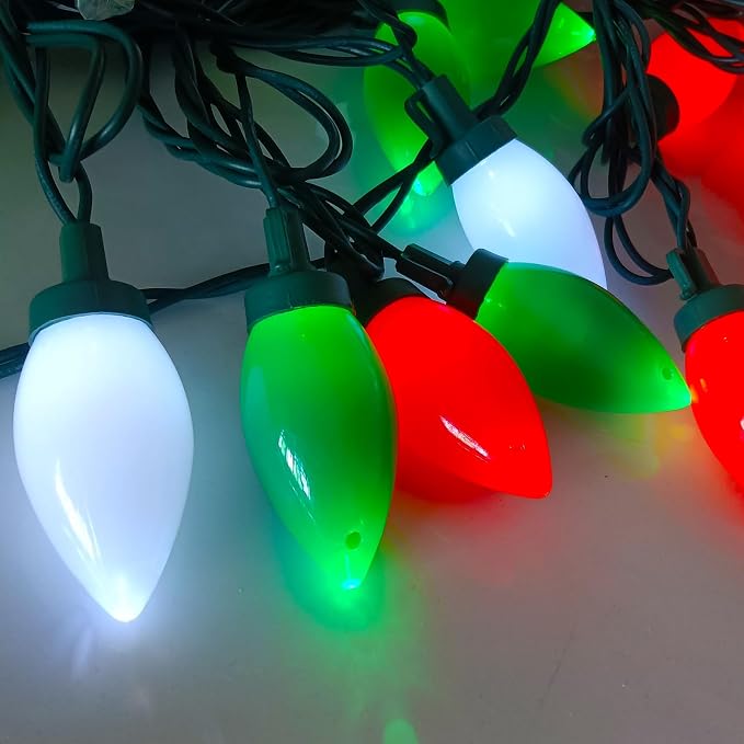 C9 LED Red White and Green Chistmas Lights, 25Ft Vintage Christmas Light 25 LED Red White Green String Lights Xmas Tree Light for Holiday Path Roofline Patio Party Wedding Xmas Decoration
