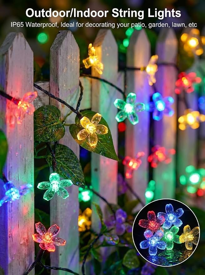 ITICdecor Solar Flower String Lights Outdoor Waterproof 50 LED Solar Powered Fairy Lights for Garden, Fence, Patio, Yard, Christmas Tree & Party Decor (Multi-Color)