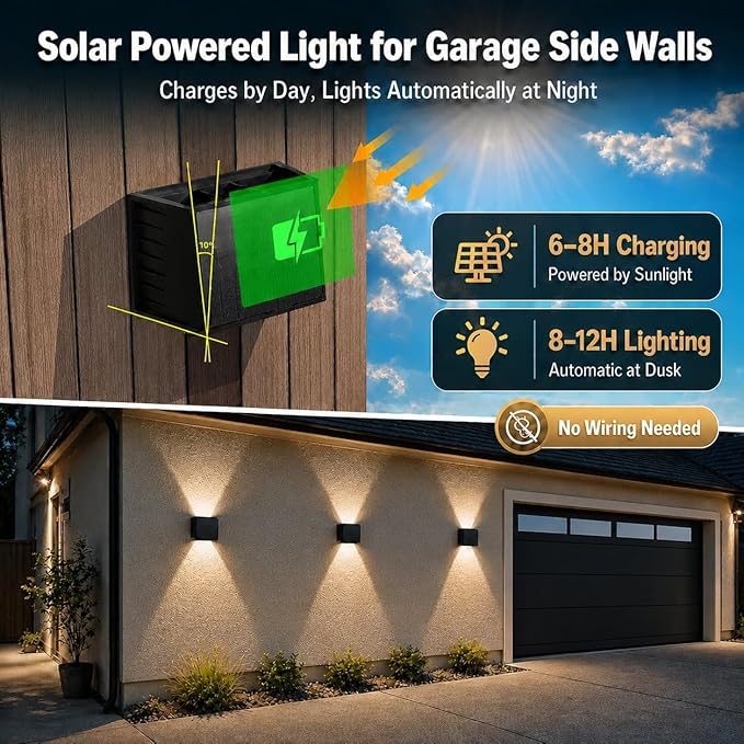 T-SUN 2 Pack Solar Up and Dow Wall Lights Outdoor, 3000K Wall Sconce | IP65 Waterproof Dusk to Dawn Auto On/Off Decorative Solar Wall Lights for Front Door Fence Patio Porch Garage Backyard