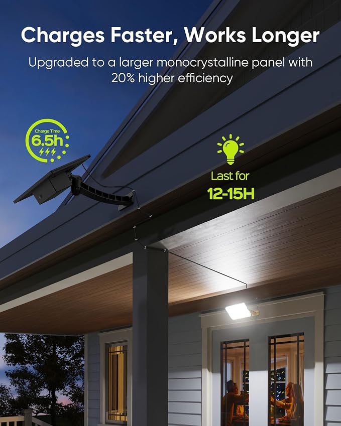 JACKYLED Solar Lights Outdoor 299 LED 1000 Lumens Bright Solar Wall Spotlight, IP65 Waterproof Dusk to Dawn Auto Lighting for Front Door Balcony Shop Barn Garage (Black, 2-Pack)