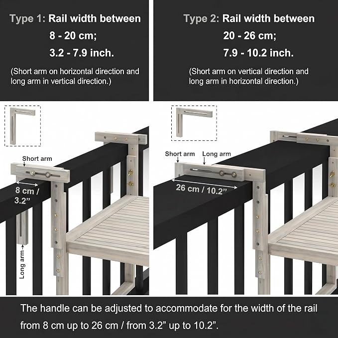 Acacia Wood Balcony Hanging Table – 1PCS Stable Fixed Outdoor Railing Table – Weather-Resistant White Finish – Adjustable Mounting for Small Balcony, Patio, and Porch – Heavy-Duty Deck Side Table