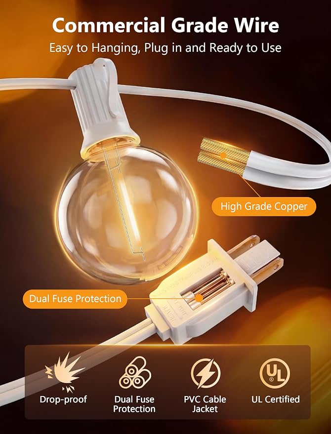 GOOTHY LED Outdoor String Lights Waterproof, 50Ft G40 Globe Patio Light Plug in with 52 Shatterproof Bulbs, Hanging Outdoor Lights for Backyard Garden Bistro Balcony Party Wedding Decor, White Wire