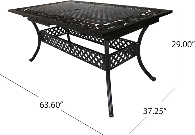 roomfitters Expandable Cast Aluminum Dining Table, Classic Outdoor Design with Lattice Top and Shelf, Weather-Resistant, Bronze