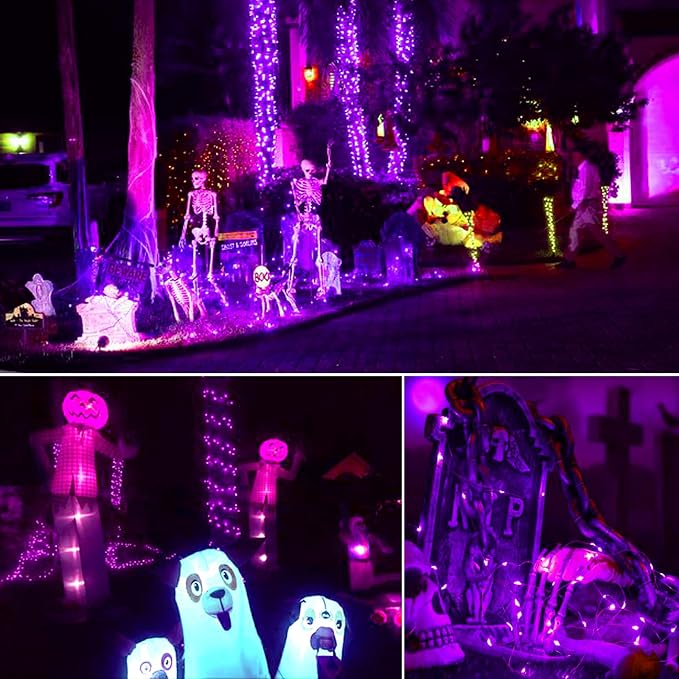 66FT 200 LED Fairy Lights Plug in, 8 Modes Twinkle Halloween Lights Purple | Waterproof String Lights Outdoor Indoor, Memory, Timer, Copper Wire, Halloween Lights for Bedroom Garden Party Holiday Decor