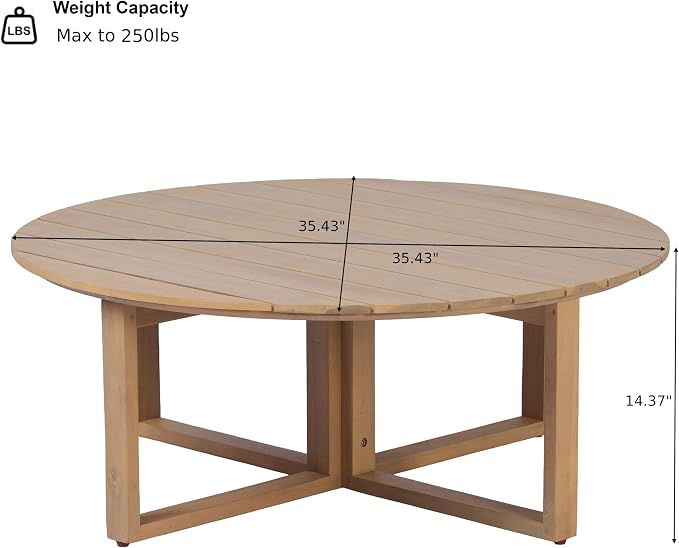 Christopher Knight Home Dahlia 14.37" Height Outdoor Coffee Table, Acacia Wood Accent Table with Slatted Panel Design, Round Patio Table for Garden Balcony, Low Maintenance Patio Furniture, Light Teak