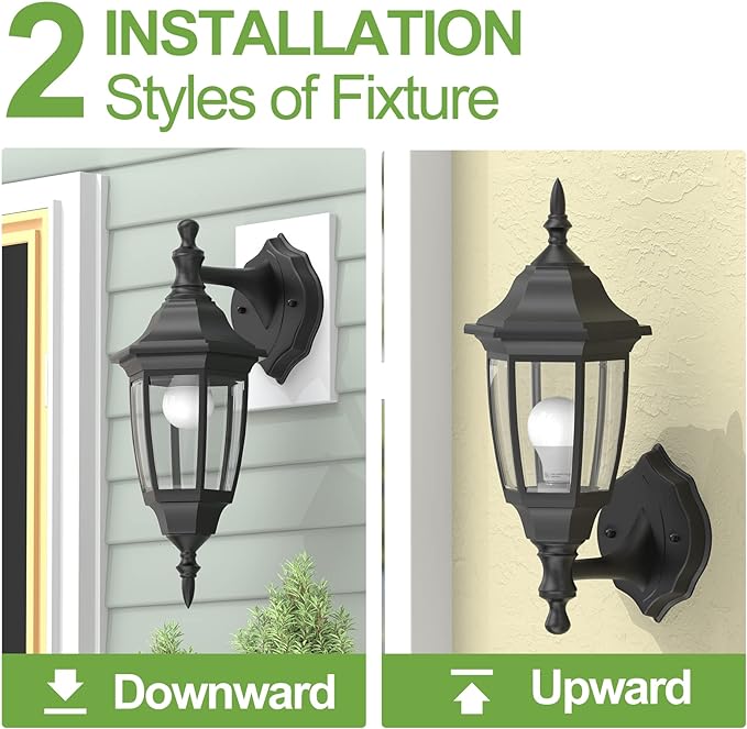 EMART Plastic Outdoor Wall Light Fixtures, Porch Sconces(2 Pack, Black) | Include Bulbs, Waterproof and Anti-Corrosion, Wall Mount for Outside, Garage, Front Door, House, Patio