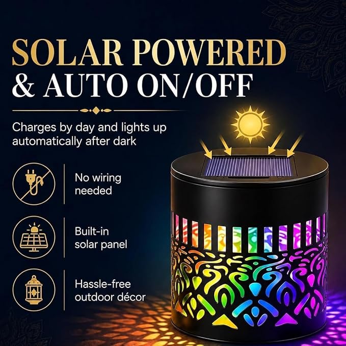 Solar Mandala Lights Outdoor Wall, 7-Color Changing Decorative Solar Mandala Lights, Waterproof Metal Fence Lights for Garden Post Patio Backyard Decor