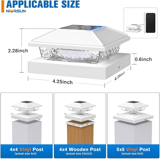 Solar Post Cap Lights,4x4 Post Solar Light Cool White,White 12 Pack | Fence Post Solar Lights for 4x4 Post Caps Wood Vinyl &5x5 Vinyl Post,IP64 Waterproof Solar Post Lights Outdoor for Deck