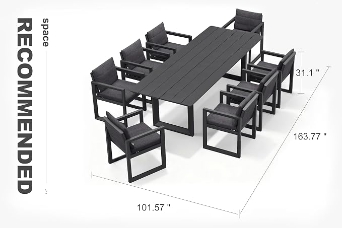 PURPLE LEAF Outdoor Dining Set for 8 Aluminum Luxury Patio Furniture Table and Chairs Set with All Weather Thick Cushion Rectangular Patio Dining Sets for Large Backyard Garden Poolside, Grey