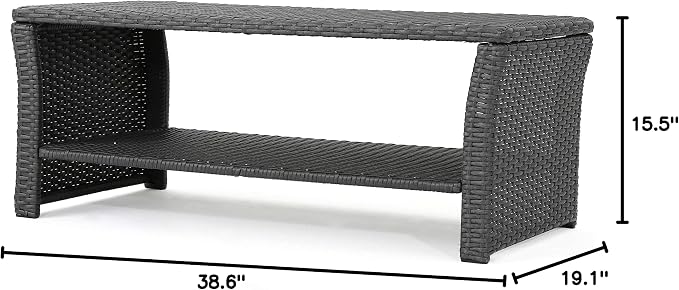 Christopher Knight Home Justin Outdoor Wicker Coffee Table, Gray, Black