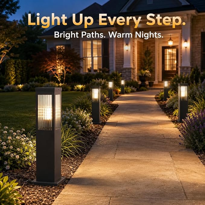 Hardwired 3000K E26 Pathway Lights Outdoor, 23.62Inch Landscape Path Lights | IP65 Waterproof Bollard Light, Exterior Lamp Path Light, Modern Commercial Pathway Lighting for Walkway Driveway Garden Patio