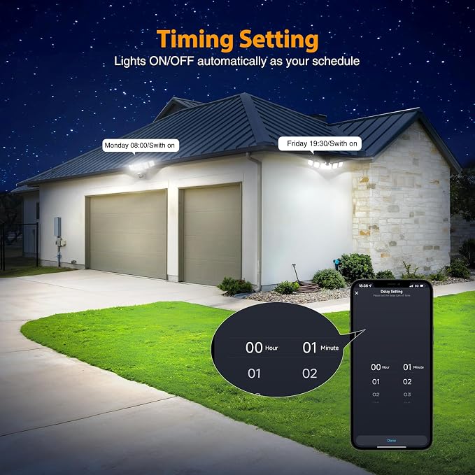 Onforu 120W Smart LED Security Lights Motion Sensor Outdoor 5 Heads, 340° Illumination WiFi Alexa Flood Light 12000LM APP Control, 2700K-6500K Exterior Motion Detector, IP65 Wall Light for Yard, Balck