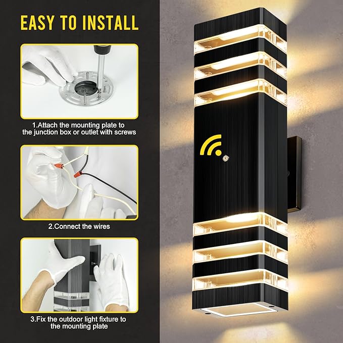 LED Square Up & Down Wall Lights,Outdoor Wall Lights Exterior Light Fixtures Wall Mount, Up Down Porch Lights Outdoor for House Porch Garage, 3000K, Aluminum Body,Waterproof IP65,2 Pack 16"