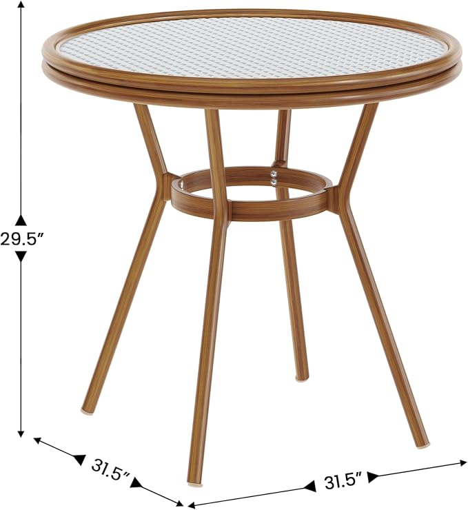 Flash Furniture Lourdes Indoor/Outdoor Commercial Bistro Table - Tempered Glass Top - PE Rattan - Natural Bamboo Print Aluminum Frame - 31.5" - White/Navy